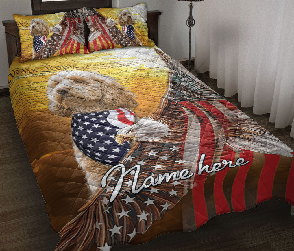 Ohaprints-Quilt-Bed-Set-Pillowcase-Golden-Doodle-Patriotic-Dog-American-Eagle-Us-Flag-Custom-Personalized-Name-Blanket-Bedspread-Bedding-2364-Throw (55'' x 60'')