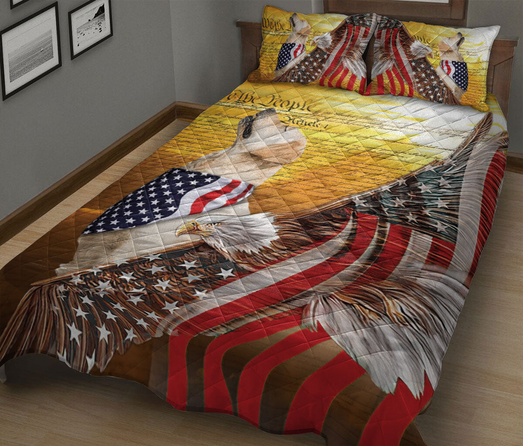 Ohaprints-Quilt-Bed-Set-Pillowcase-Golden-Retriever-Patriotic-Dog-Lover-American-Eagle-Us-Flag-We-The-People-Blanket-Bedspread-Bedding-2615-King (90'' x 100'')
