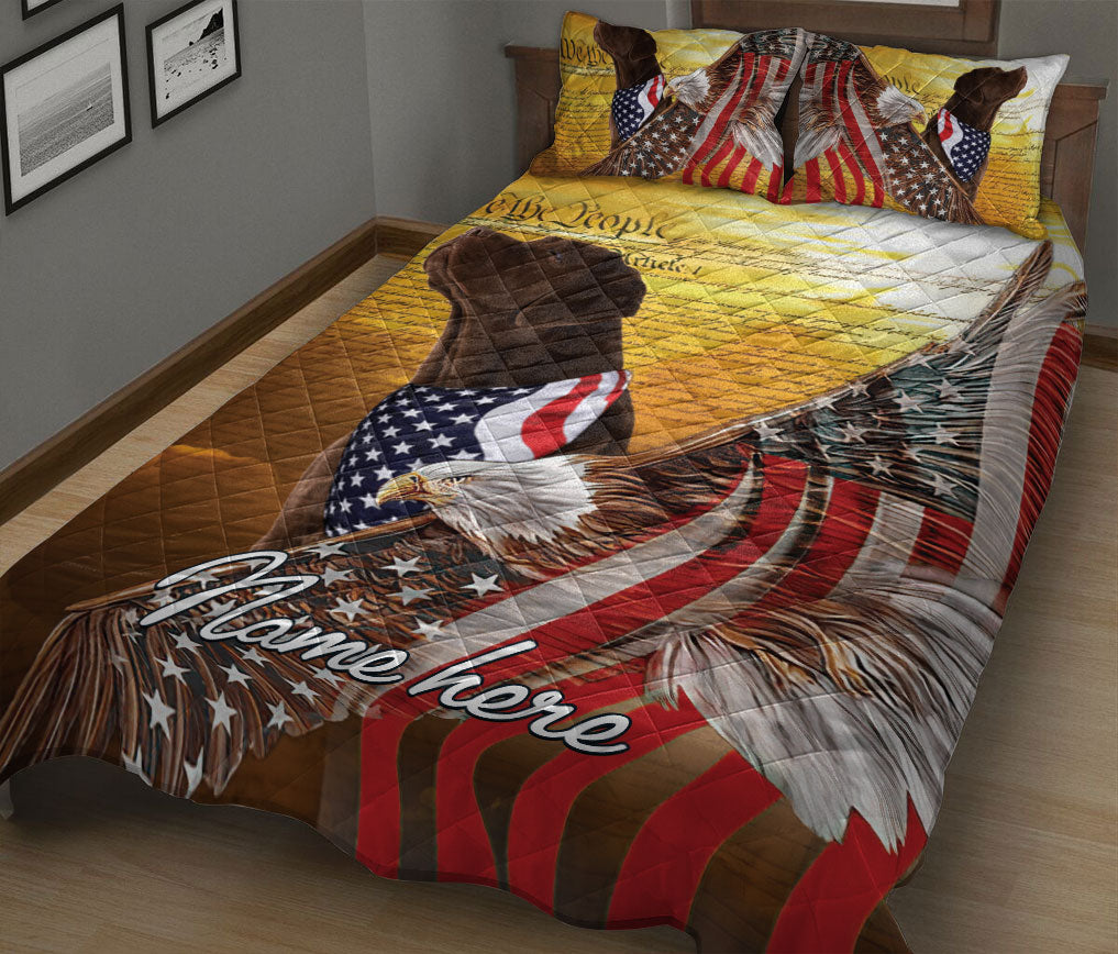 Ohaprints-Quilt-Bed-Set-Pillowcase-Chocolate-Labrador-Patriotic-Dog-American-Eagle-Flag-Custom-Personalized-Name-Blanket-Bedspread-Bedding-13-King (90'' x 100'')