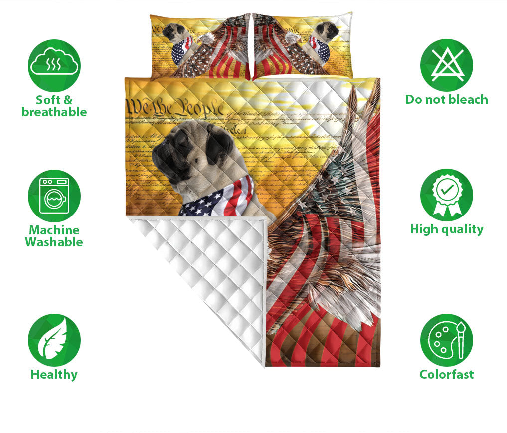 Ohaprints-Quilt-Bed-Set-Pillowcase-Pug-Patriotic-Dog-Lover-American-Eagle-Us-Flag-We-The-People-Blanket-Bedspread-Bedding-1436-Double (70'' x 80'')