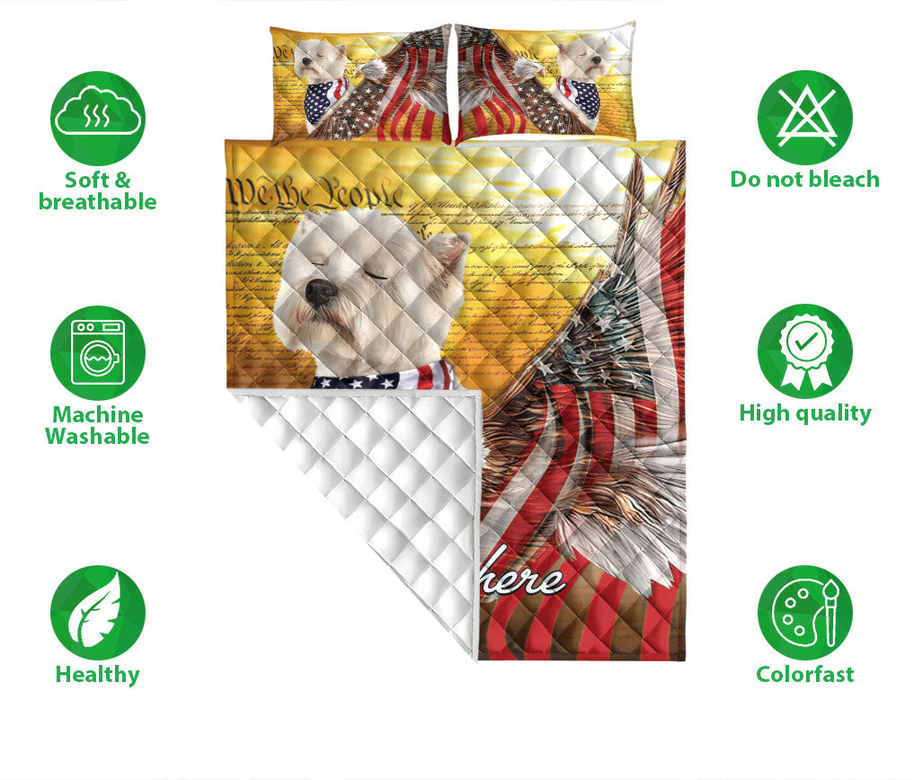 Ohaprints-Quilt-Bed-Set-Pillowcase-Westie-West-Highland-Terrier-Dog-American-Eagle-Flag-Custom-Personalized-Name-Blanket-Bedspread-Bedding-2616-Double (70'' x 80'')