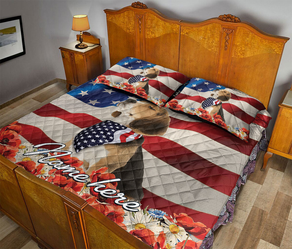 Ohaprints-Quilt-Bed-Set-Pillowcase-Beagle-Patriotic-Dog-Lover-God-Bless-America-Us-Flag-Custom-Personalized-Name-Blanket-Bedspread-Bedding-1190-Queen (80'' x 90'')