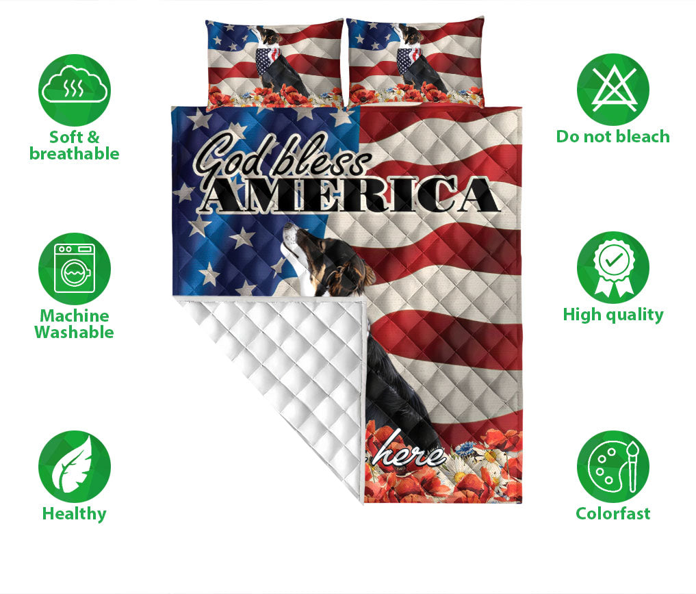 Ohaprints-Quilt-Bed-Set-Pillowcase-Border-Collie-Dog-Lover-God-Bless-America-Us-Flag-Custom-Personalized-Name-Blanket-Bedspread-Bedding-266-Double (70'' x 80'')