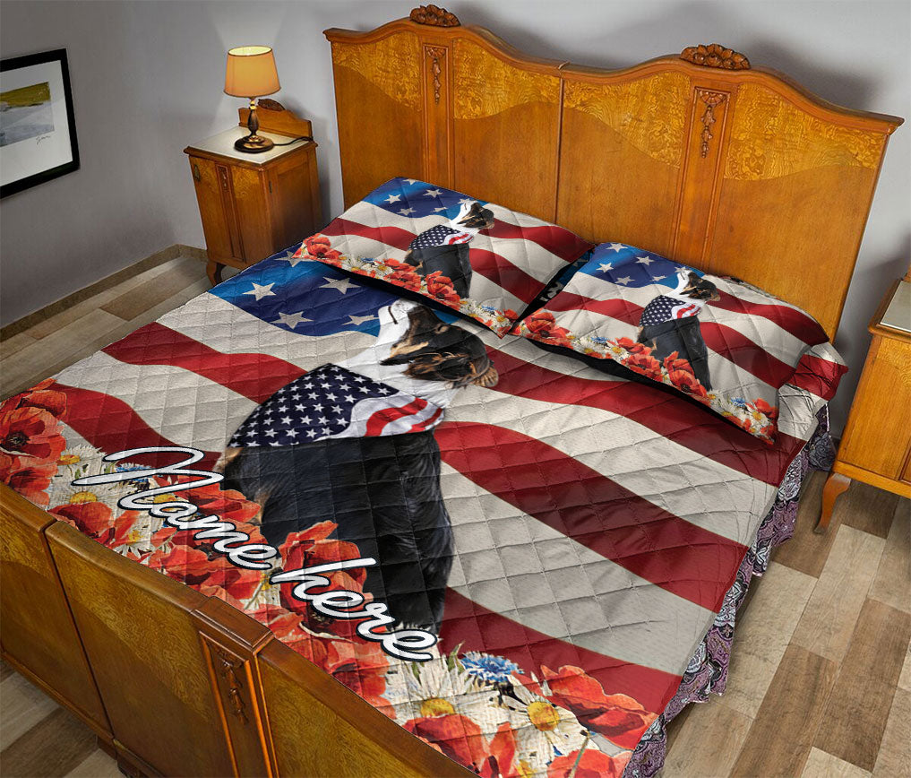 Ohaprints-Quilt-Bed-Set-Pillowcase-Border-Collie-Dog-Lover-God-Bless-America-Us-Flag-Custom-Personalized-Name-Blanket-Bedspread-Bedding-266-Queen (80'' x 90'')