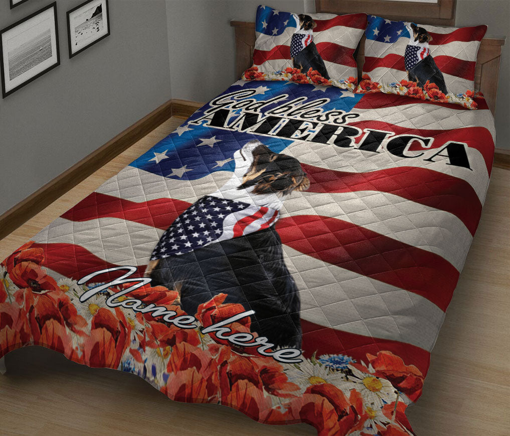 Ohaprints-Quilt-Bed-Set-Pillowcase-Border-Collie-Dog-Lover-God-Bless-America-Us-Flag-Custom-Personalized-Name-Blanket-Bedspread-Bedding-266-King (90'' x 100'')