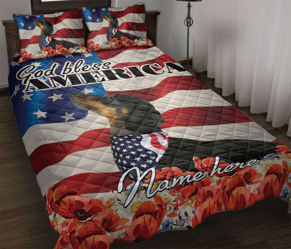 Ohaprints-Quilt-Bed-Set-Pillowcase-Dachshund-Patriotic-Dog-Lover-God-Bless-America-Flag-Custom-Personalized-Name-Blanket-Bedspread-Bedding-2023-Throw (55'' x 60'')