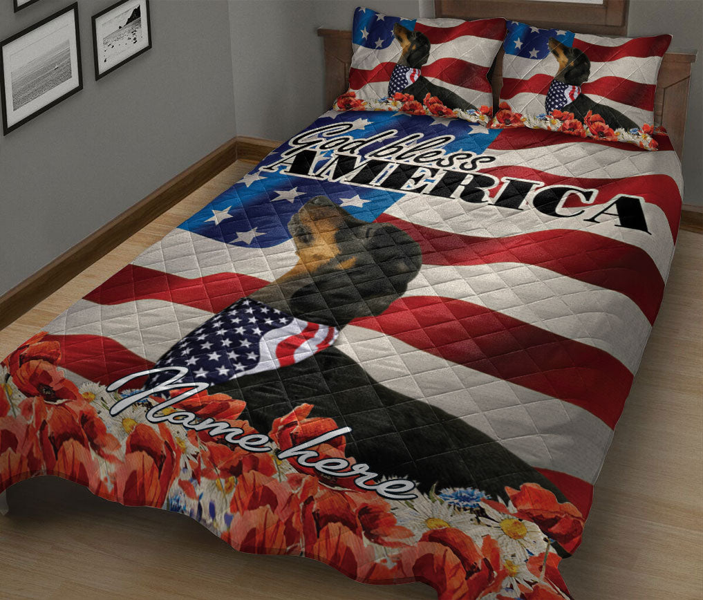 Ohaprints-Quilt-Bed-Set-Pillowcase-Dachshund-Patriotic-Dog-Lover-God-Bless-America-Flag-Custom-Personalized-Name-Blanket-Bedspread-Bedding-2023-King (90'' x 100'')