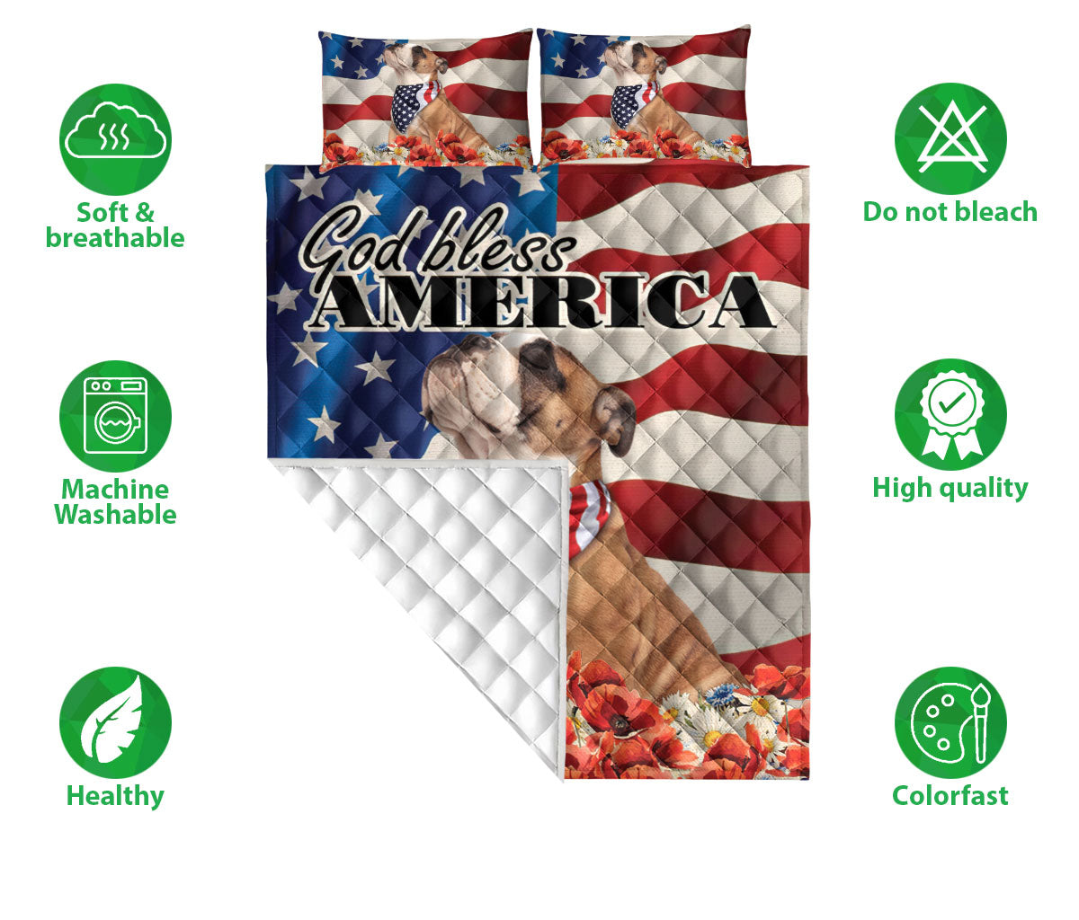 Ohaprints-Quilt-Bed-Set-Pillowcase-English-Bulldog-Patriotic-Dog-Lover-God-Bless-America-Us-Flag-Blanket-Bedspread-Bedding-2617-Double (70'' x 80'')