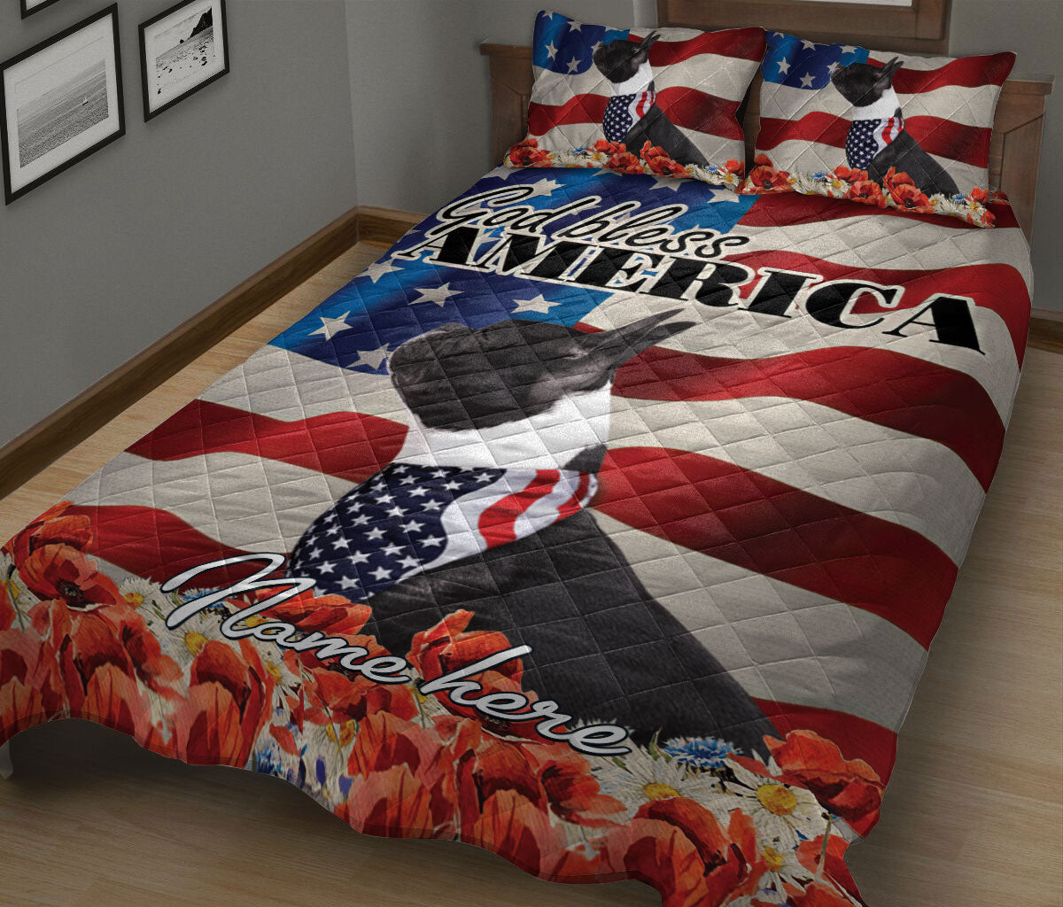 Ohaprints-Quilt-Bed-Set-Pillowcase-French-Bulldog-Dog-Lover-God-Bless-America-Us-Flag-Custom-Personalized-Name-Blanket-Bedspread-Bedding-603-King (90'' x 100'')