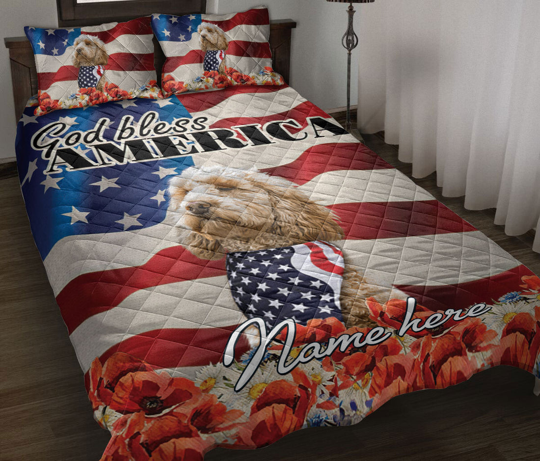 Ohaprints-Quilt-Bed-Set-Pillowcase-Golden-Doodle-Dog-Lover-God-Bless-America-Us-Flag-Custom-Personalized-Name-Blanket-Bedspread-Bedding-1191-Throw (55'' x 60'')