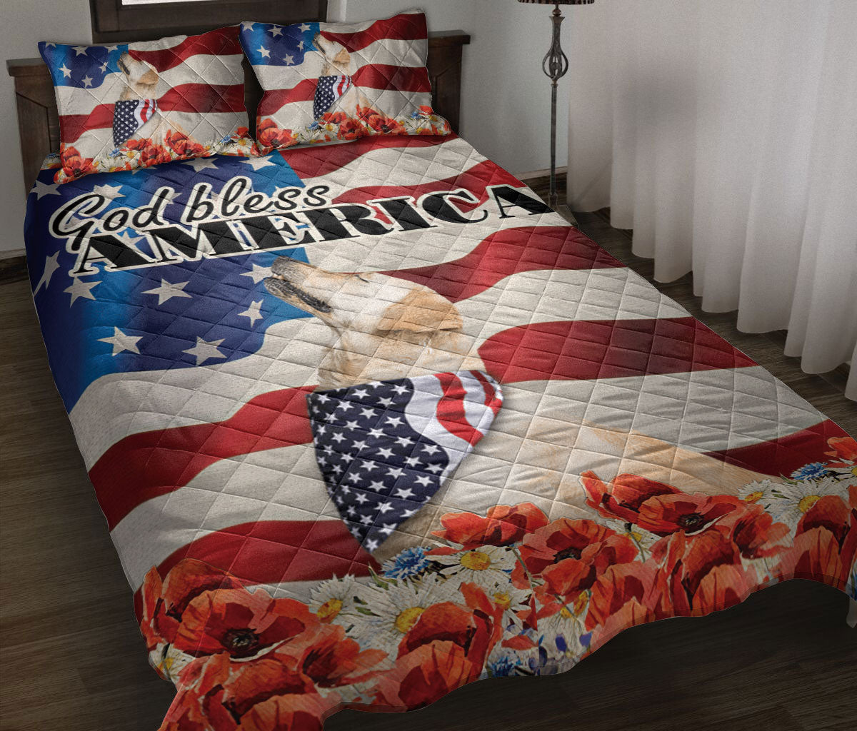 Ohaprints-Quilt-Bed-Set-Pillowcase-Golden-Retriever-Patriotic-Dog-Lover-God-Bless-America-Us-Flag-Blanket-Bedspread-Bedding-1670-Throw (55'' x 60'')