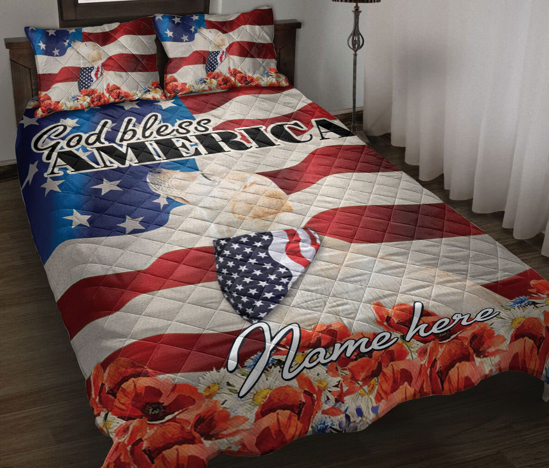 Ohaprints-Quilt-Bed-Set-Pillowcase-Labrador-Patriotic-Dog-Lover-God-Bless-America-Flag-Custom-Personalized-Name-Blanket-Bedspread-Bedding-2366-Throw (55'' x 60'')