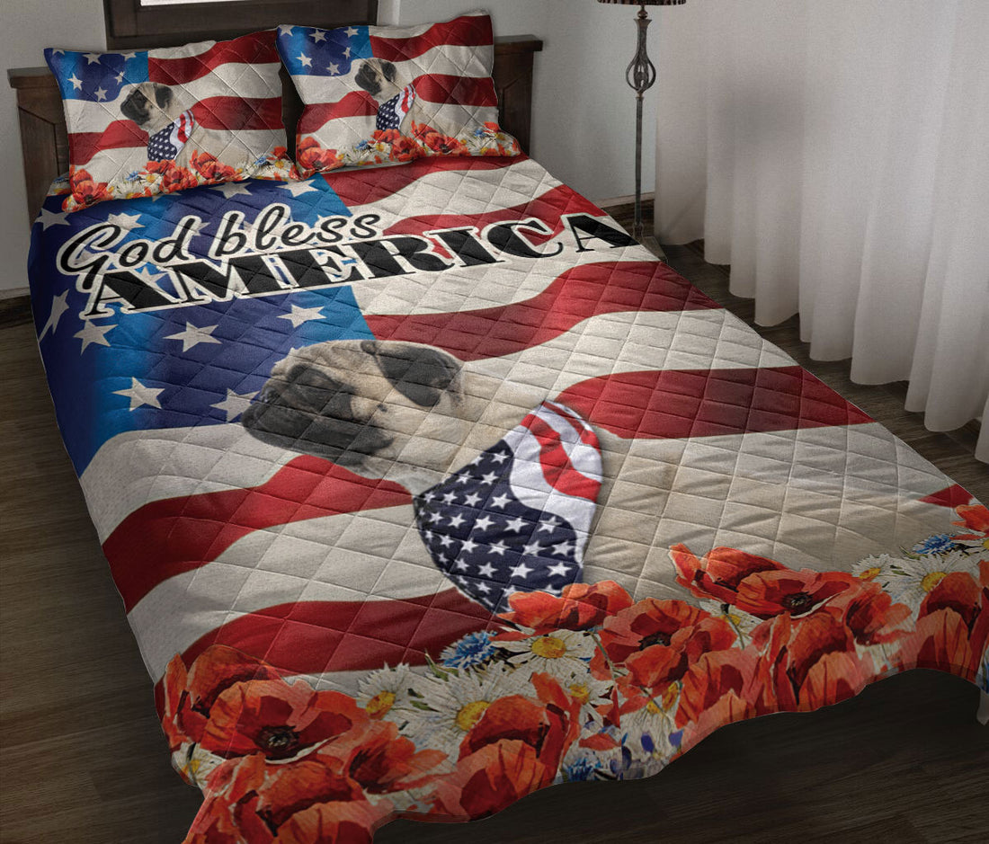 Ohaprints-Quilt-Bed-Set-Pillowcase-Pug-Patriotic-Dog-Lover-God-Bless-America-Us-Flag-Blanket-Bedspread-Bedding-268-Throw (55'' x 60'')