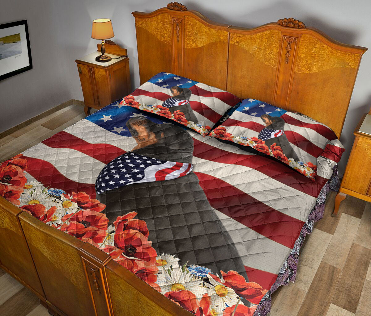 Ohaprints-Quilt-Bed-Set-Pillowcase-Rottweiler-Patriotic-Dog-Lover-God-Bless-America-Us-Flag-Blanket-Bedspread-Bedding-859-Queen (80'' x 90'')