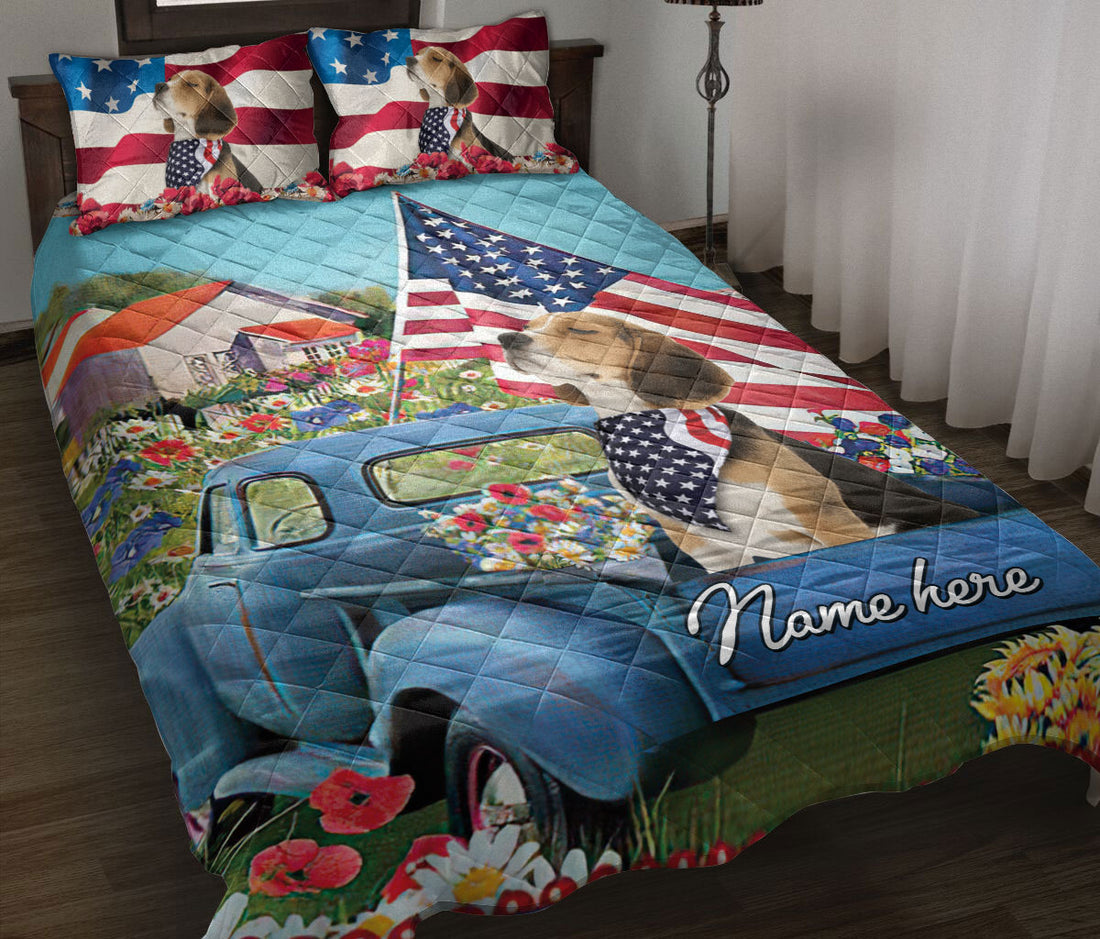 Ohaprints-Quilt-Bed-Set-Pillowcase-Beagle-In-Car-Patriotic-Dog-Lover-America-Flag-Flower-Custom-Personalized-Name-Blanket-Bedspread-Bedding-15-Throw (55'' x 60'')