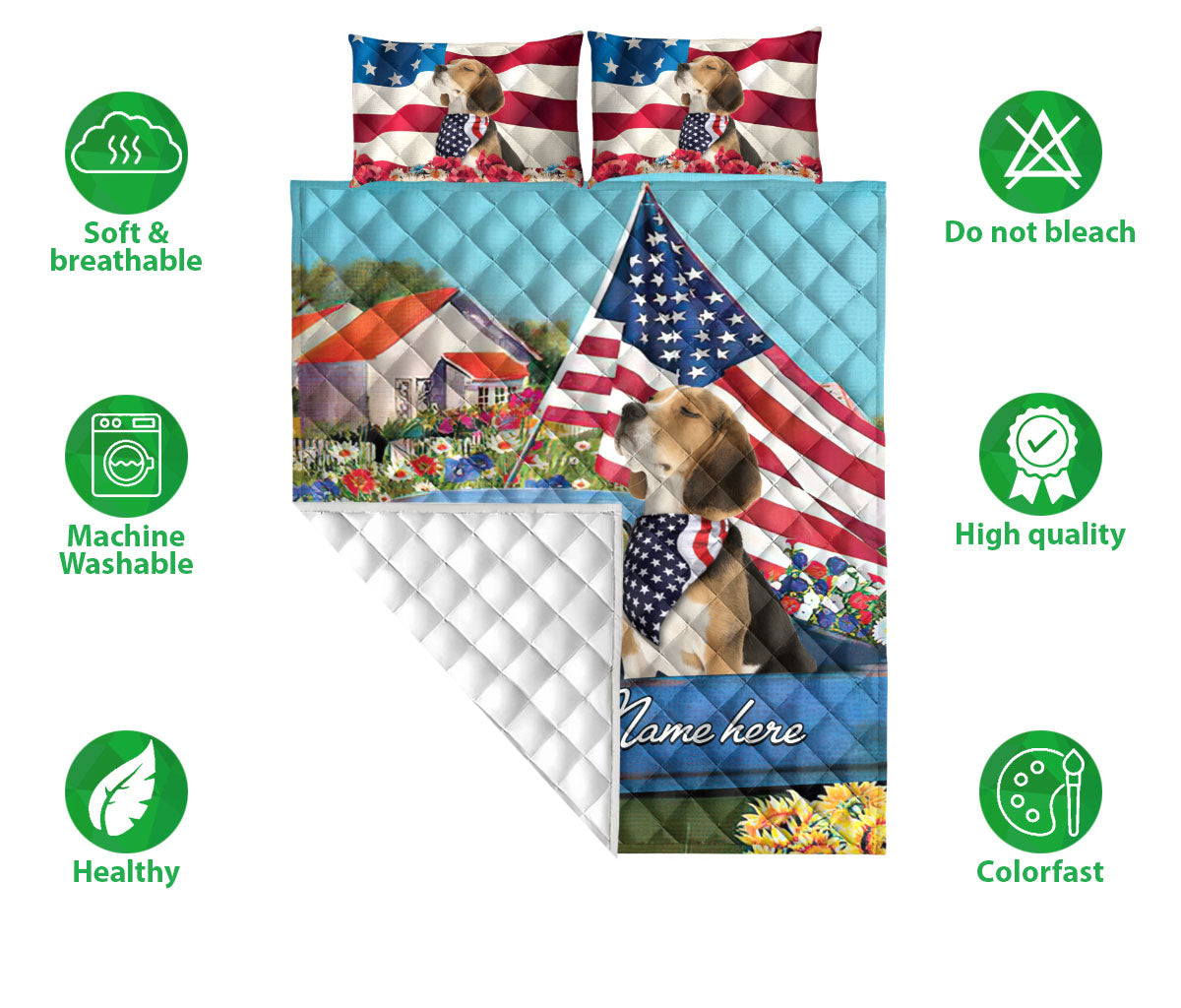 Ohaprints-Quilt-Bed-Set-Pillowcase-Beagle-In-Car-Patriotic-Dog-Lover-America-Flag-Flower-Custom-Personalized-Name-Blanket-Bedspread-Bedding-15-Double (70'' x 80'')