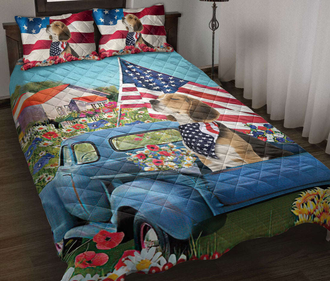 Ohaprints-Quilt-Bed-Set-Pillowcase-Beagle-In-Car-Patriotic-Dog-Lover-America-Us-Flag-Flower-Spring-Country-Road-Blanket-Bedspread-Bedding-2025-Throw (55'' x 60'')