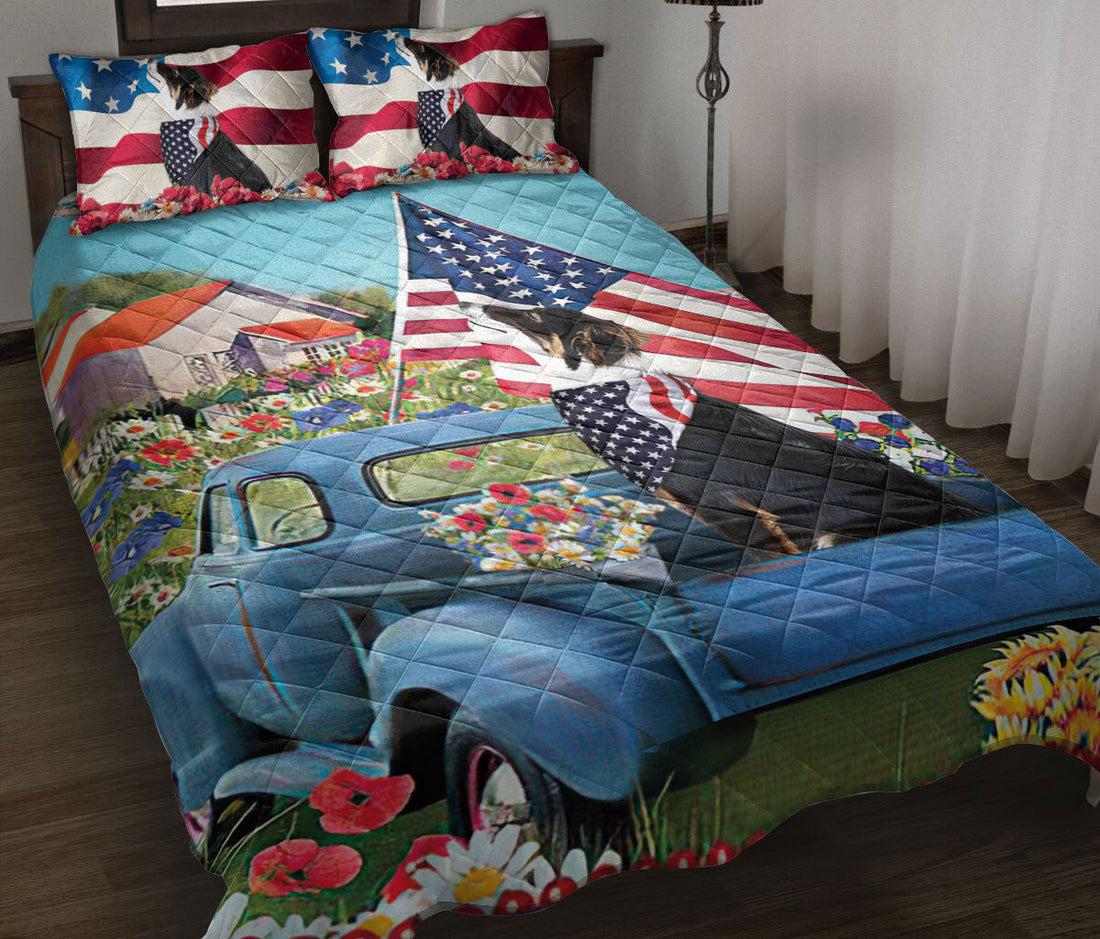 Ohaprints-Quilt-Bed-Set-Pillowcase-Border-Collie-In-Car-Patriotic-Dog-Lover-America-Us-Flag-Flower-Country-Road-Blanket-Bedspread-Bedding-2619-Throw (55'' x 60'')