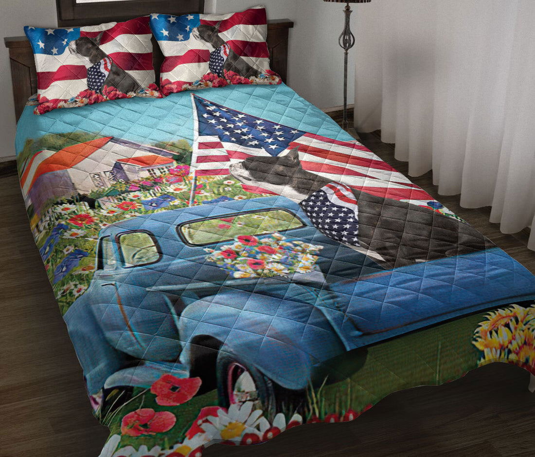 Ohaprints-Quilt-Bed-Set-Pillowcase-Boston-Terrier-In-Car-Patriotic-Dog-America-Us-Flag-Flower-Spring-Country-Road-Blanket-Bedspread-Bedding-269-Throw (55'' x 60'')