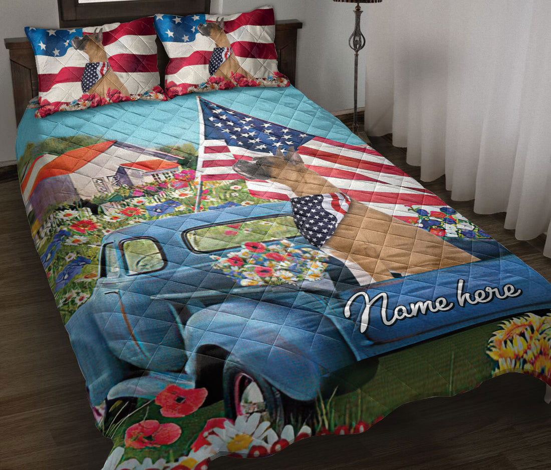 Ohaprints-Quilt-Bed-Set-Pillowcase-Boxer-Car-Patriotic-Dog-Lover-America-Us-Flag-Flower-Custom-Personalized-Name-Blanket-Bedspread-Bedding-604-Throw (55'' x 60'')