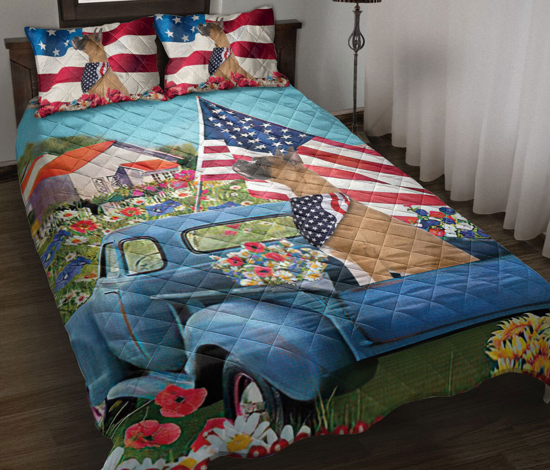 Ohaprints-Quilt-Bed-Set-Pillowcase-Boxer-In-Car-Patriotic-Dog-Lover-America-Us-Flag-Flower-Spring-Country-Road-Blanket-Bedspread-Bedding-860-Throw (55'' x 60'')