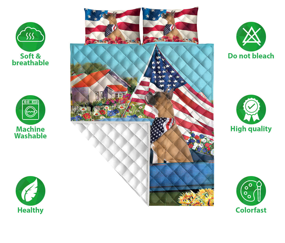 Ohaprints-Quilt-Bed-Set-Pillowcase-Boxer-In-Car-Patriotic-Dog-Lover-America-Us-Flag-Flower-Spring-Country-Road-Blanket-Bedspread-Bedding-860-Double (70'' x 80'')