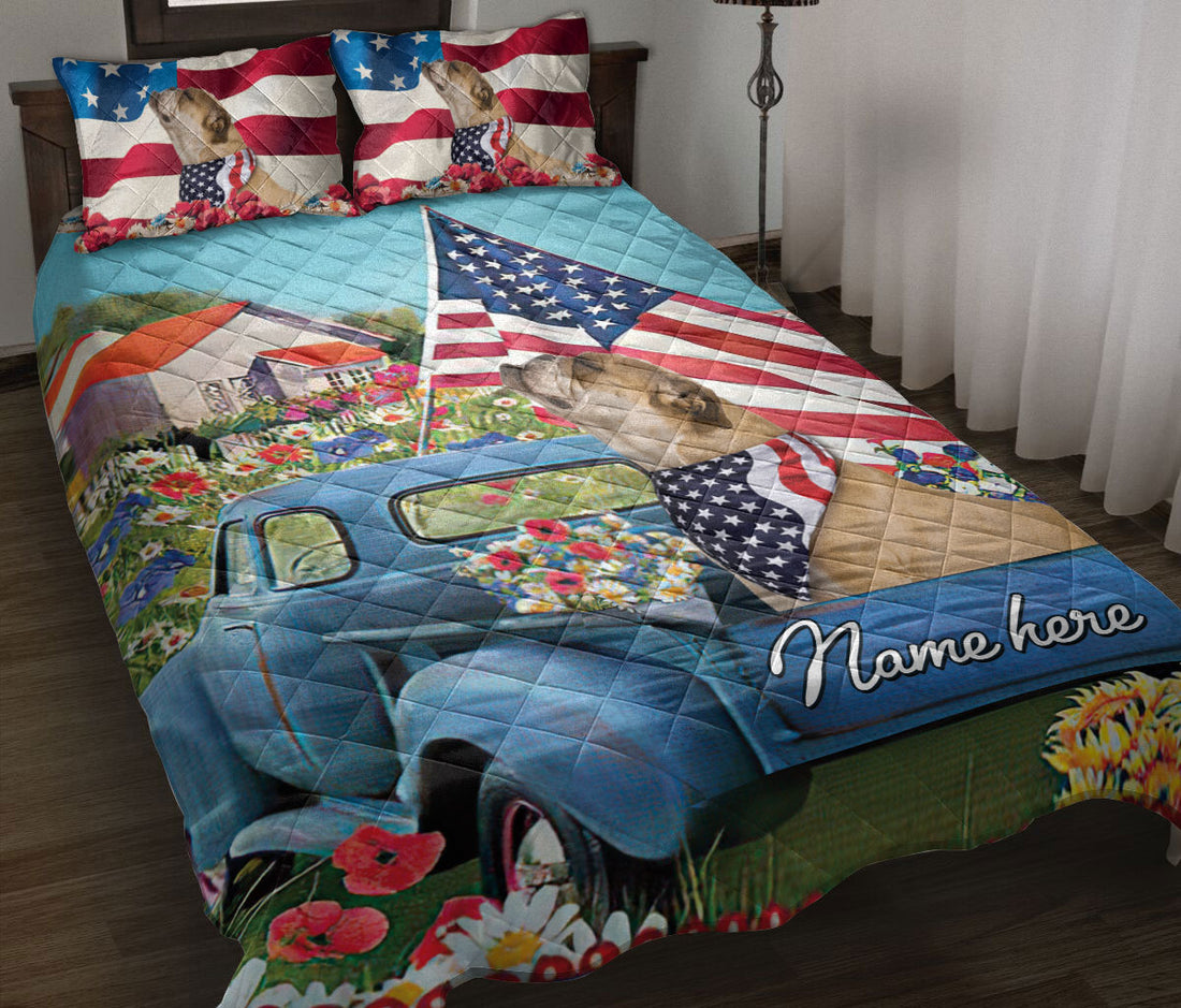 Ohaprints-Quilt-Bed-Set-Pillowcase-Bulldog-Patriotic-Dog-Lover-America-Us-Flag-Flower-Custom-Personalized-Name-Blanket-Bedspread-Bedding-1192-Throw (55'' x 60'')