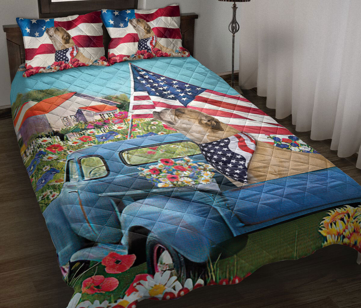 Ohaprints-Quilt-Bed-Set-Pillowcase-Bulldog-In-Car-Patriotic-Dog-Lover-America-Us-Flag-Flower-Spring-Country-Road-Blanket-Bedspread-Bedding-1440-Throw (55'' x 60'')