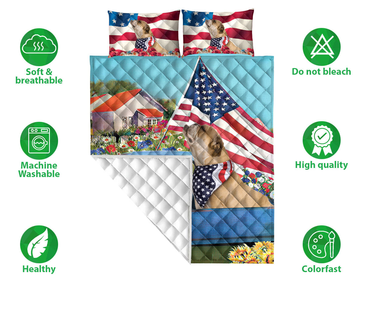 Ohaprints-Quilt-Bed-Set-Pillowcase-Bulldog-In-Car-Patriotic-Dog-Lover-America-Us-Flag-Flower-Spring-Country-Road-Blanket-Bedspread-Bedding-1440-Double (70'' x 80'')