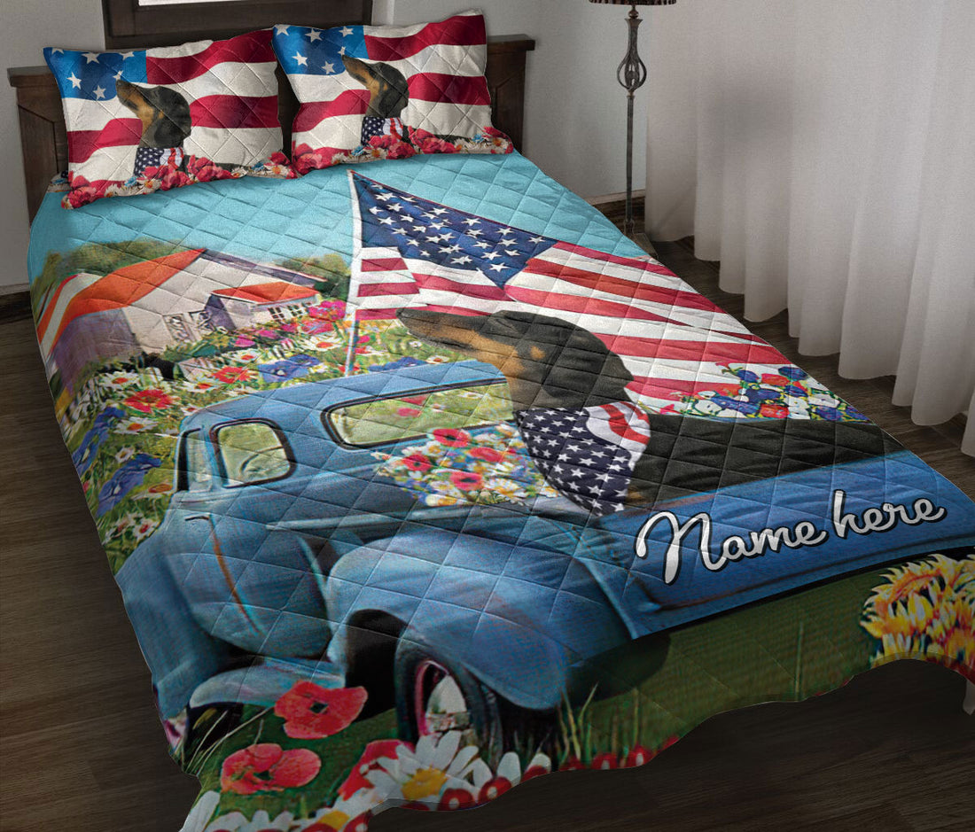 Ohaprints-Quilt-Bed-Set-Pillowcase-Dachshund-Patriotic-Dog-Lover-America-Us-Flag-Flower-Custom-Personalized-Name-Blanket-Bedspread-Bedding-1778-Throw (55'' x 60'')