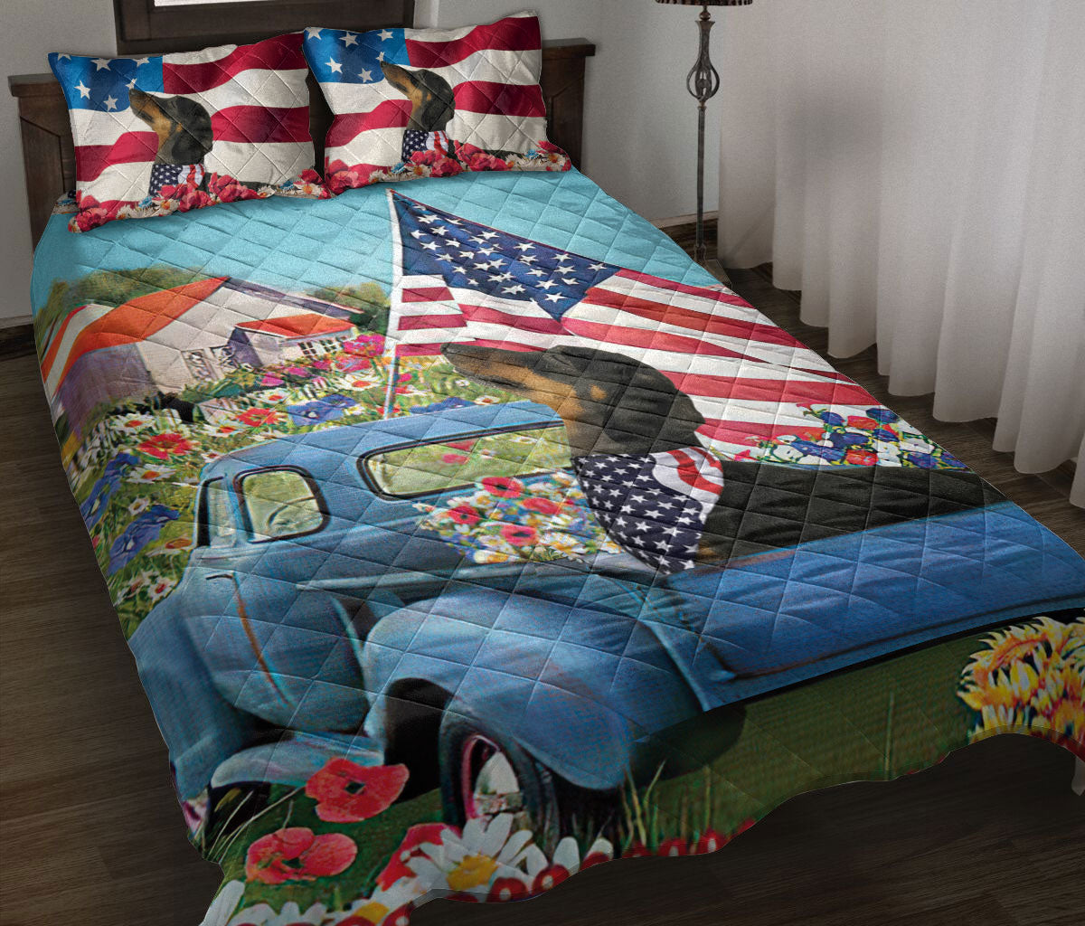 Ohaprints-Quilt-Bed-Set-Pillowcase-Dachshund-Car-Patriotic-Dog-Lover-America-Us-Flag-Flower-Spring-Country-Road-Blanket-Bedspread-Bedding-2026-Throw (55'' x 60'')