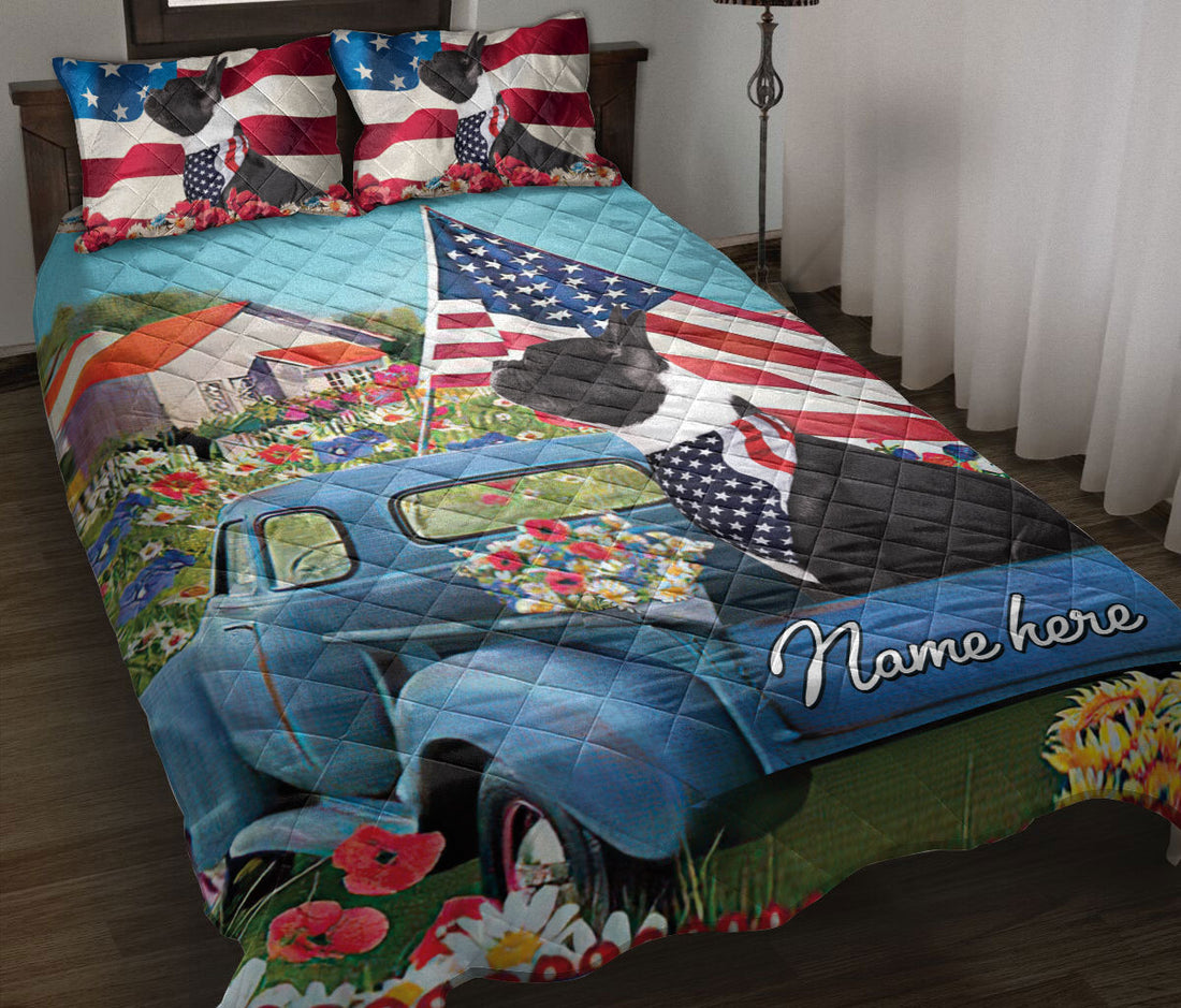 Ohaprints-Quilt-Bed-Set-Pillowcase-French-Bulldog-Car-Patriotic-Dog-America-Flag-Flower-Custom-Personalized-Name-Blanket-Bedspread-Bedding-2367-Throw (55'' x 60'')