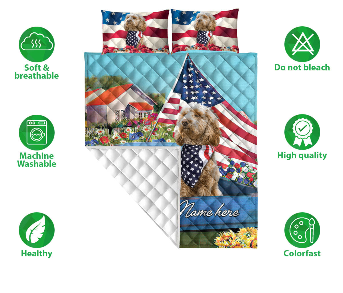Ohaprints-Quilt-Bed-Set-Pillowcase-Golden-Doodle-Patriotic-Dog-Lover-America-Flag-Flower-Custom-Personalized-Name-Blanket-Bedspread-Bedding-16-Double (70'' x 80'')