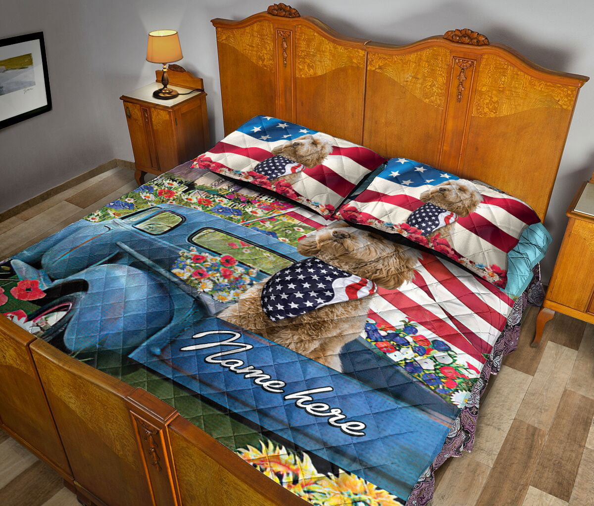 Ohaprints-Quilt-Bed-Set-Pillowcase-Golden-Doodle-Patriotic-Dog-Lover-America-Flag-Flower-Custom-Personalized-Name-Blanket-Bedspread-Bedding-16-Queen (80'' x 90'')