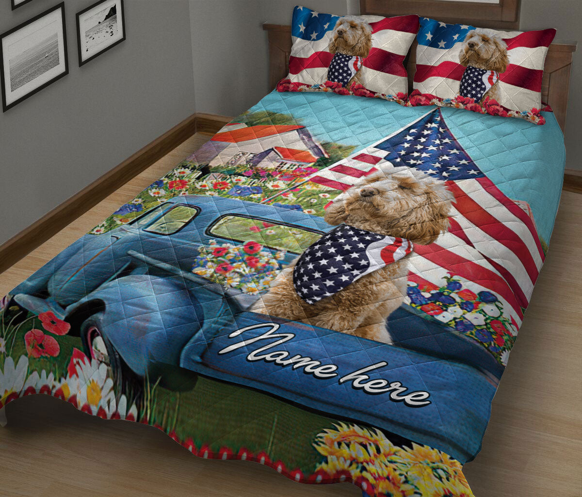 Ohaprints-Quilt-Bed-Set-Pillowcase-Golden-Doodle-Patriotic-Dog-Lover-America-Flag-Flower-Custom-Personalized-Name-Blanket-Bedspread-Bedding-16-King (90'' x 100'')