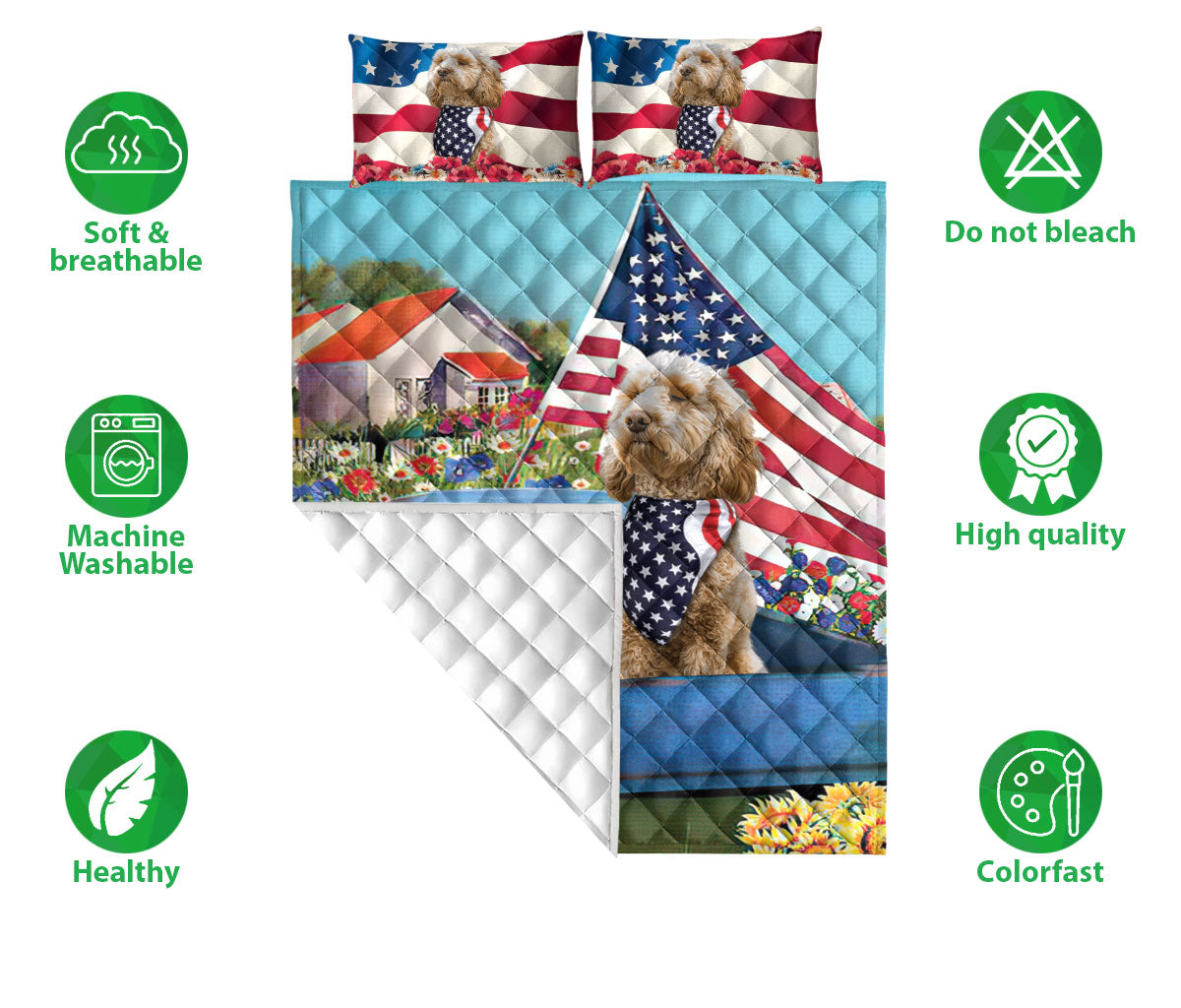 Ohaprints-Quilt-Bed-Set-Pillowcase-Golden-Doodle-Patriotic-Dog-Lover-America-Us-Flag-Flower-Spring-Country-Road-Blanket-Bedspread-Bedding-2027-Double (70'' x 80'')