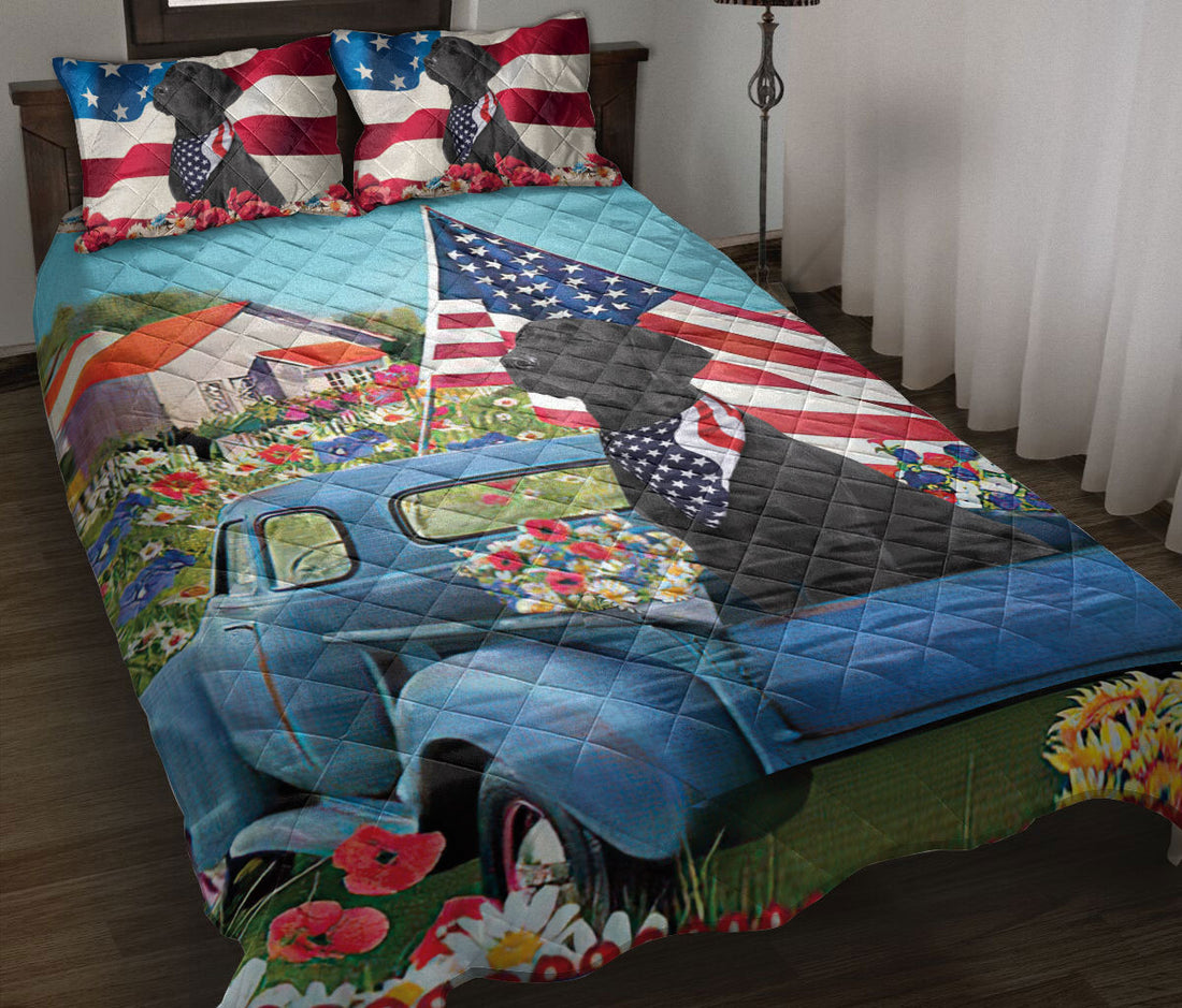 Ohaprints-Quilt-Bed-Set-Pillowcase-Black-Labrador-Patriotic-Dog-Lover-America-Us-Flag-Flower-Spring-Country-Road-Blanket-Bedspread-Bedding-271-Throw (55'' x 60'')