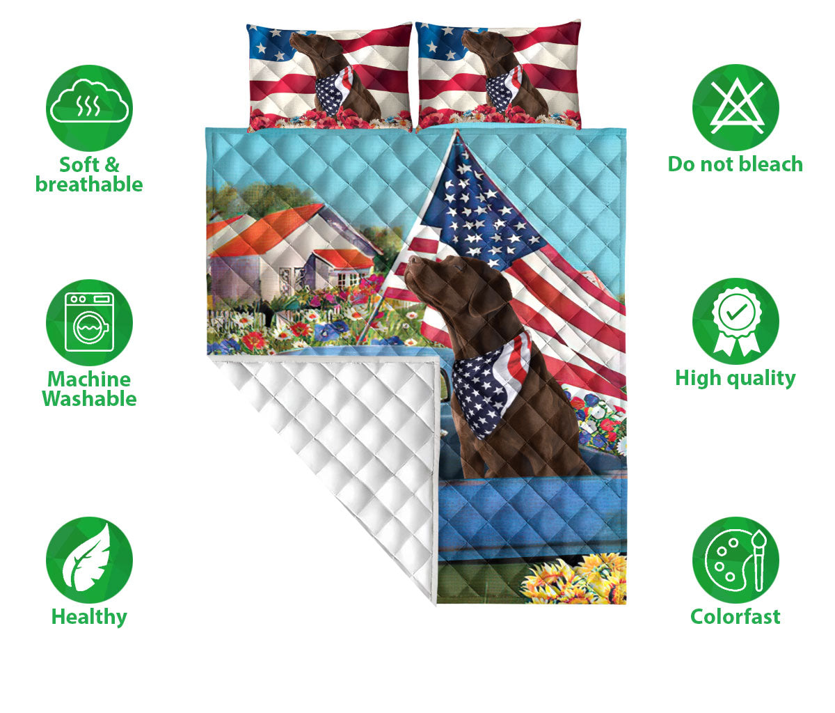 Ohaprints-Quilt-Bed-Set-Pillowcase-Chocolate-Labrador-Patriotic-Dog-Lover-America-Flag-Flower-Spring-Country-Road-Blanket-Bedspread-Bedding-862-Double (70'' x 80'')