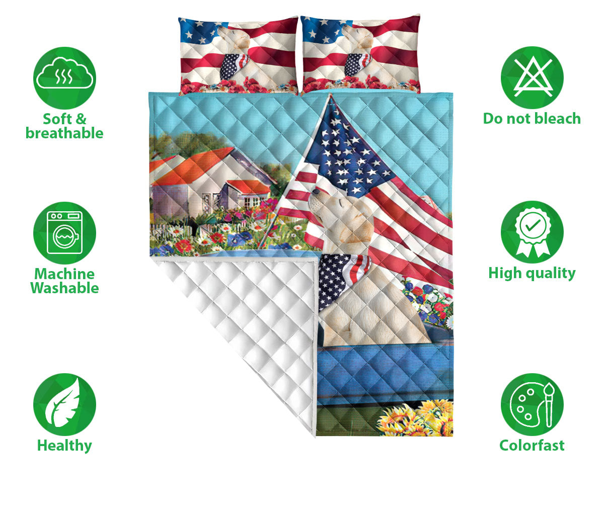 Ohaprints-Quilt-Bed-Set-Pillowcase-Labrador-In-Car-Patriotic-Dog-Lover-America-Us-Flag-Flower-Spring-Country-Road-Blanket-Bedspread-Bedding-1442-Double (70'' x 80'')