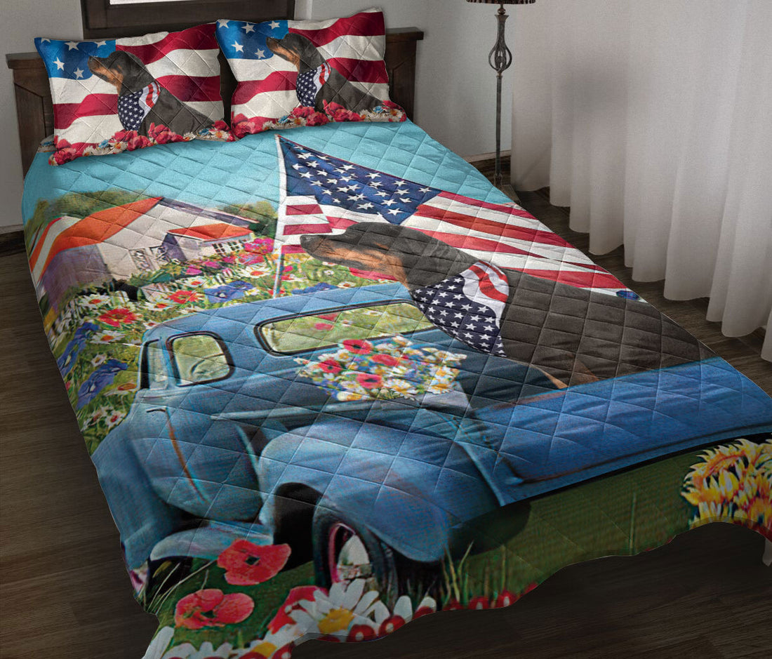 Ohaprints-Quilt-Bed-Set-Pillowcase-Rottweiler-In-Car-Patriotic-Dog-Lover-America-Flag-Flower-Spring-Country-Road-Blanket-Bedspread-Bedding-2622-Throw (55'' x 60'')