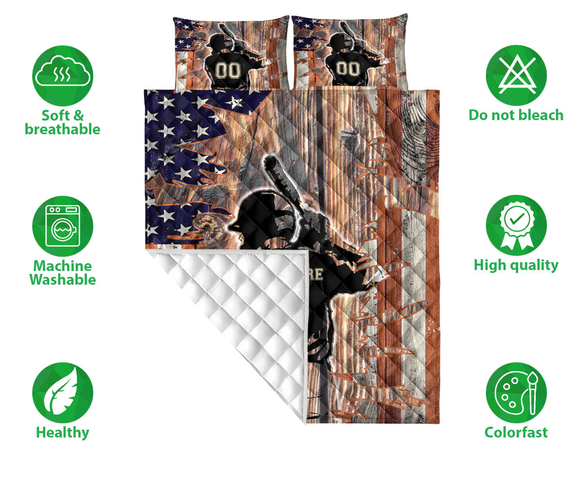 Ohaprints-Quilt-Bed-Set-Pillowcase-America-Flag-Baseball-Player-Batter-Russtic-Custom-Personalized-Name-Number-Blanket-Bedspread-Bedding-1921-Double (70'' x 80'')