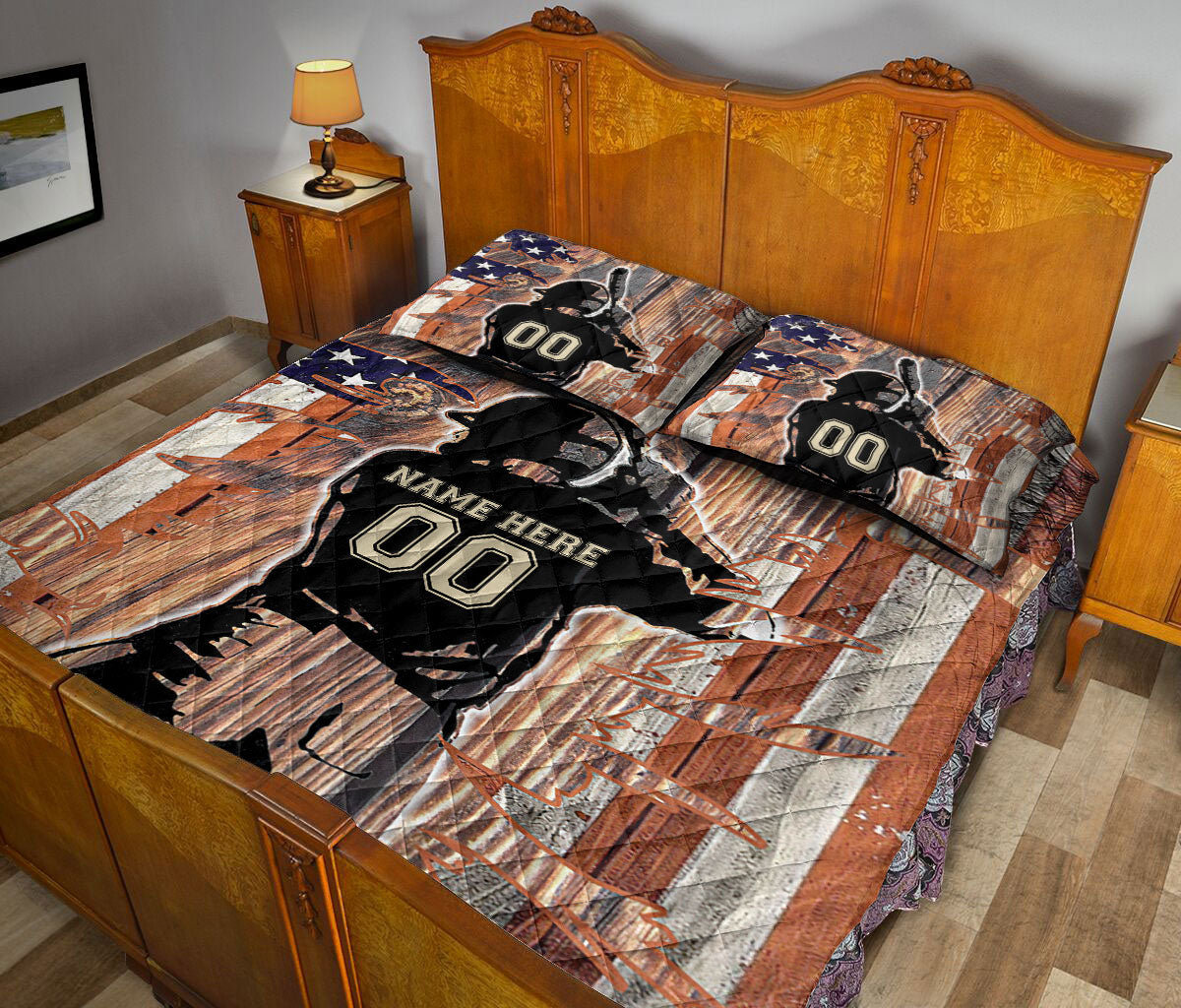 Ohaprints-Quilt-Bed-Set-Pillowcase-America-Flag-Baseball-Player-Batter-Russtic-Custom-Personalized-Name-Number-Blanket-Bedspread-Bedding-1921-Queen (80'' x 90'')