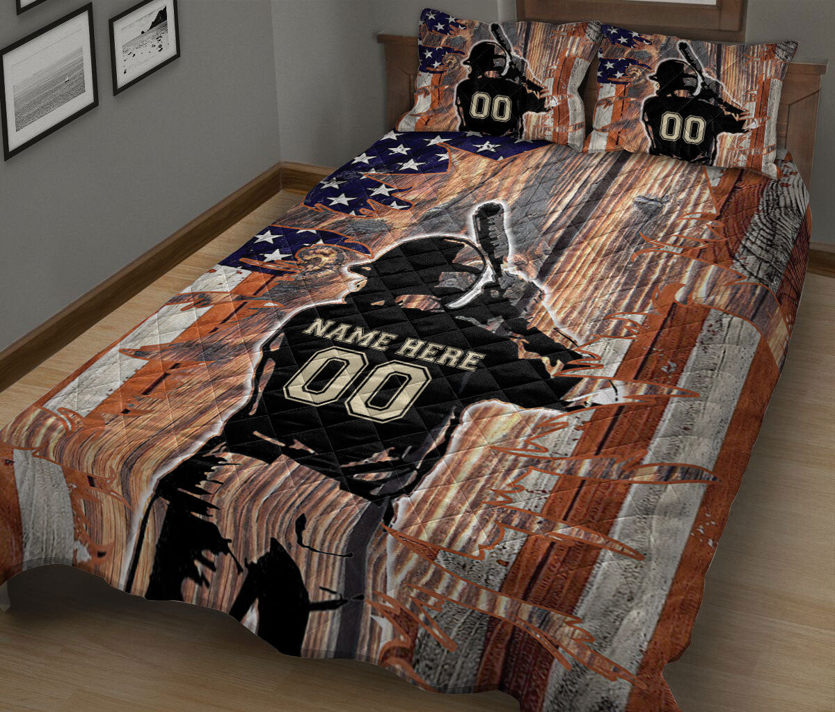 Ohaprints-Quilt-Bed-Set-Pillowcase-America-Flag-Baseball-Player-Batter-Russtic-Custom-Personalized-Name-Number-Blanket-Bedspread-Bedding-1921-King (90'' x 100'')