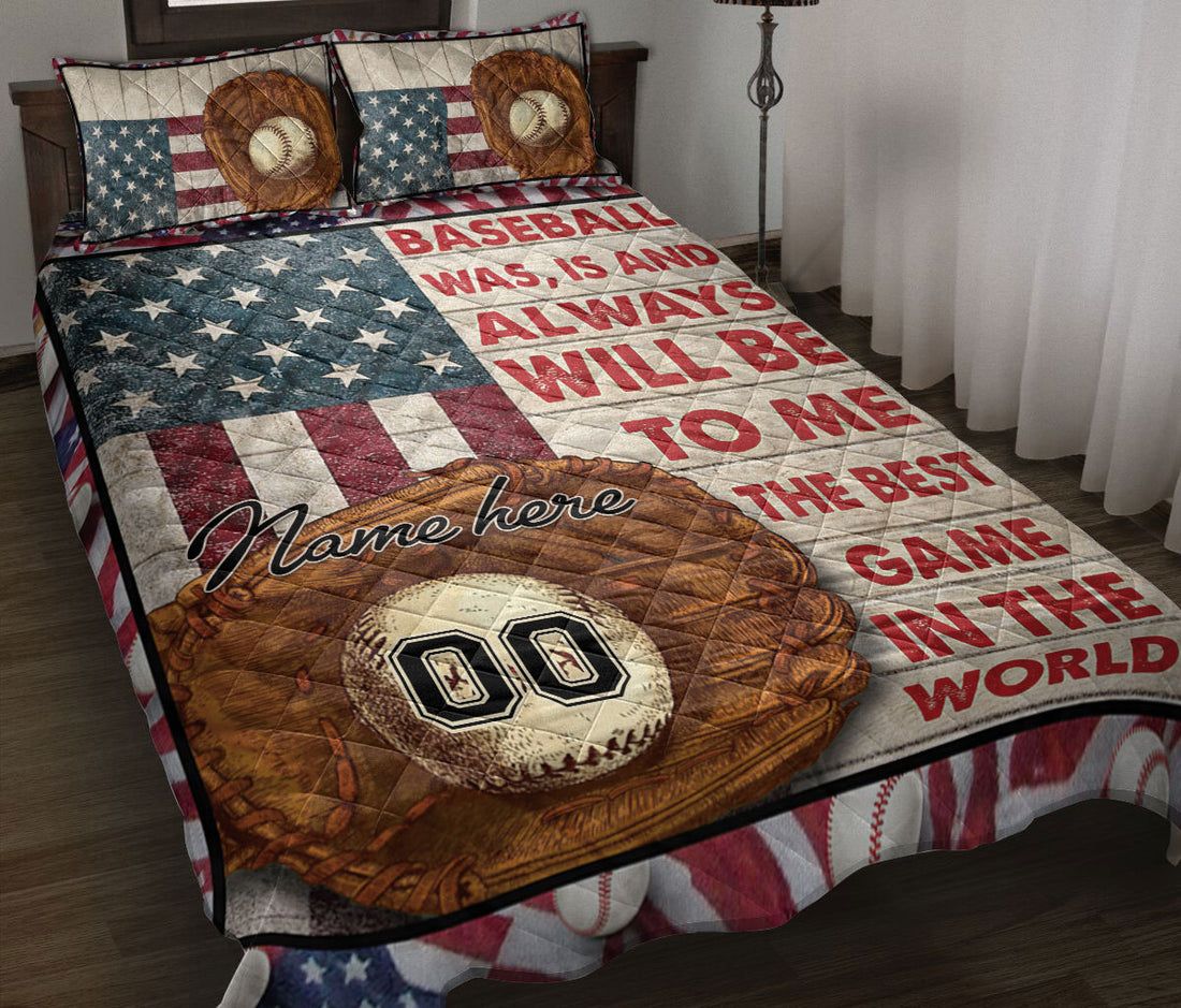 Ohaprints-Quilt-Bed-Set-Pillowcase-Baseball-Lover-Gift-Glove-Ball-America-Flag-Custom-Personalized-Name-Number-Blanket-Bedspread-Bedding-2512-Throw (55'' x 60'')
