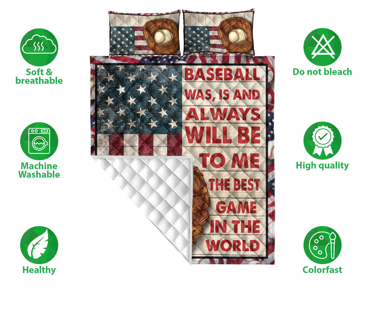 Ohaprints-Quilt-Bed-Set-Pillowcase-Baseball-Lover-Gift-Glove-Ball-America-Flag-Custom-Personalized-Name-Number-Blanket-Bedspread-Bedding-2512-Double (70'' x 80'')