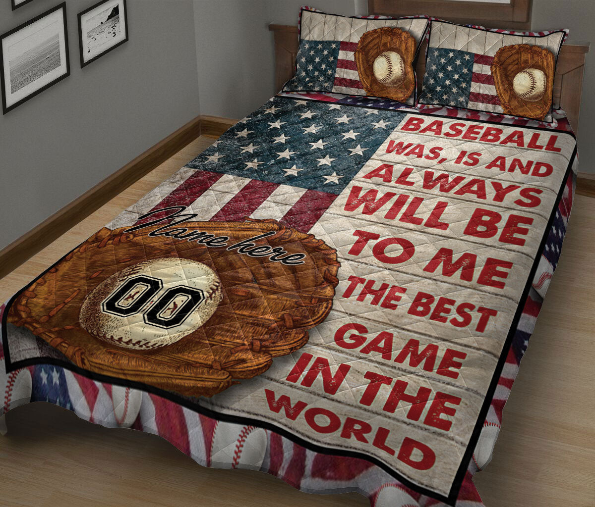 Ohaprints-Quilt-Bed-Set-Pillowcase-Baseball-Lover-Gift-Glove-Ball-America-Flag-Custom-Personalized-Name-Number-Blanket-Bedspread-Bedding-2512-King (90'' x 100'')