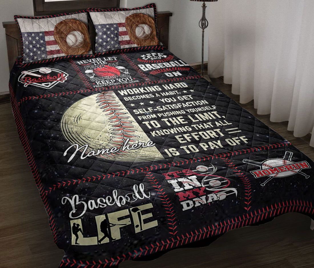 Ohaprints-Quilt-Bed-Set-Pillowcase-Patchwork-Baseball-Player-Fan-Ball-Black-Custom-Personalized-Name-Blanket-Bedspread-Bedding-1334-Throw (55'' x 60'')