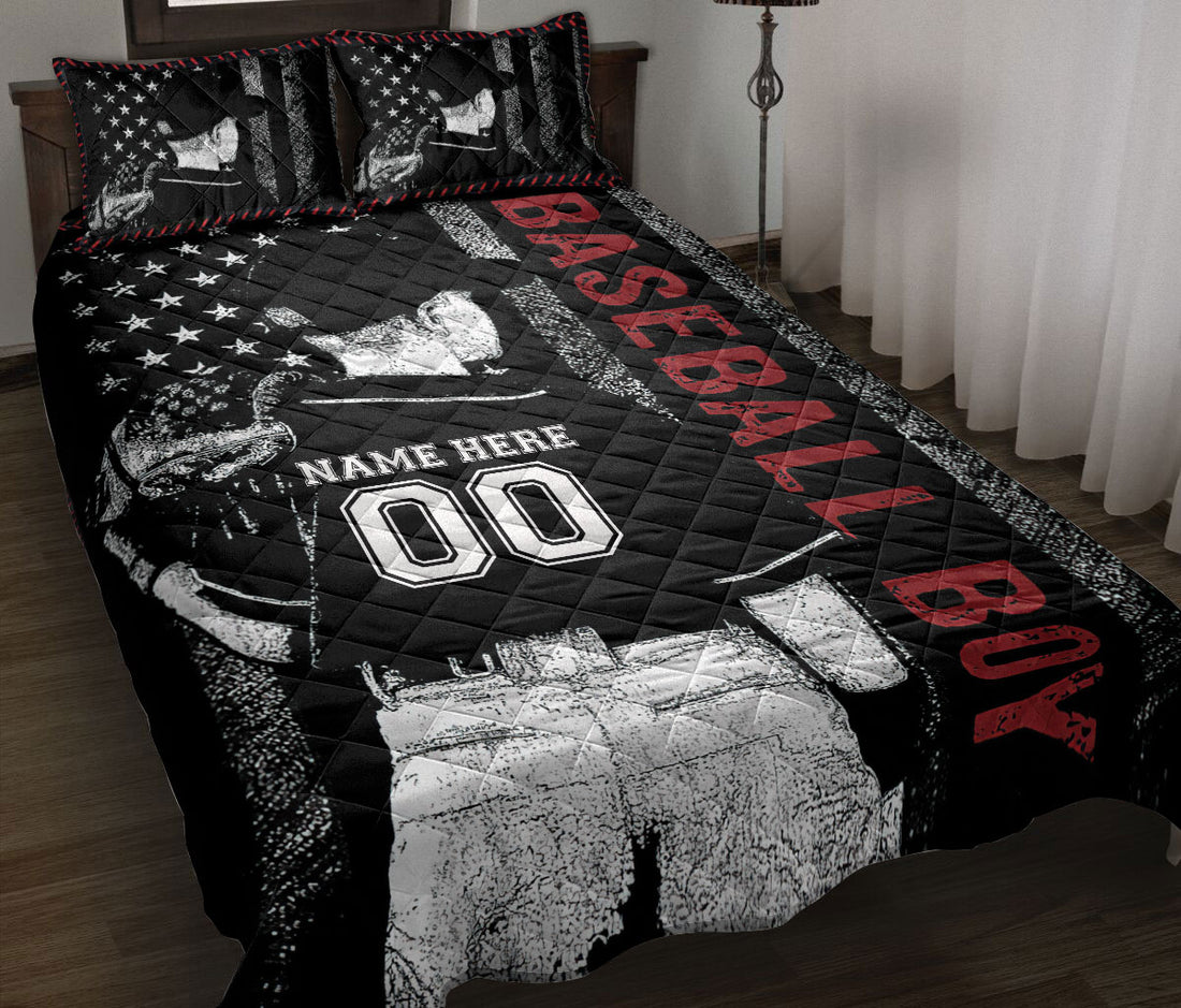 Ohaprints-Quilt-Bed-Set-Pillowcase-Baseball-Boy-Lover-Fan-Gift-America-Flag-Black-Custom-Personalized-Name-Number-Blanket-Bedspread-Bedding-163-Throw (55'' x 60'')