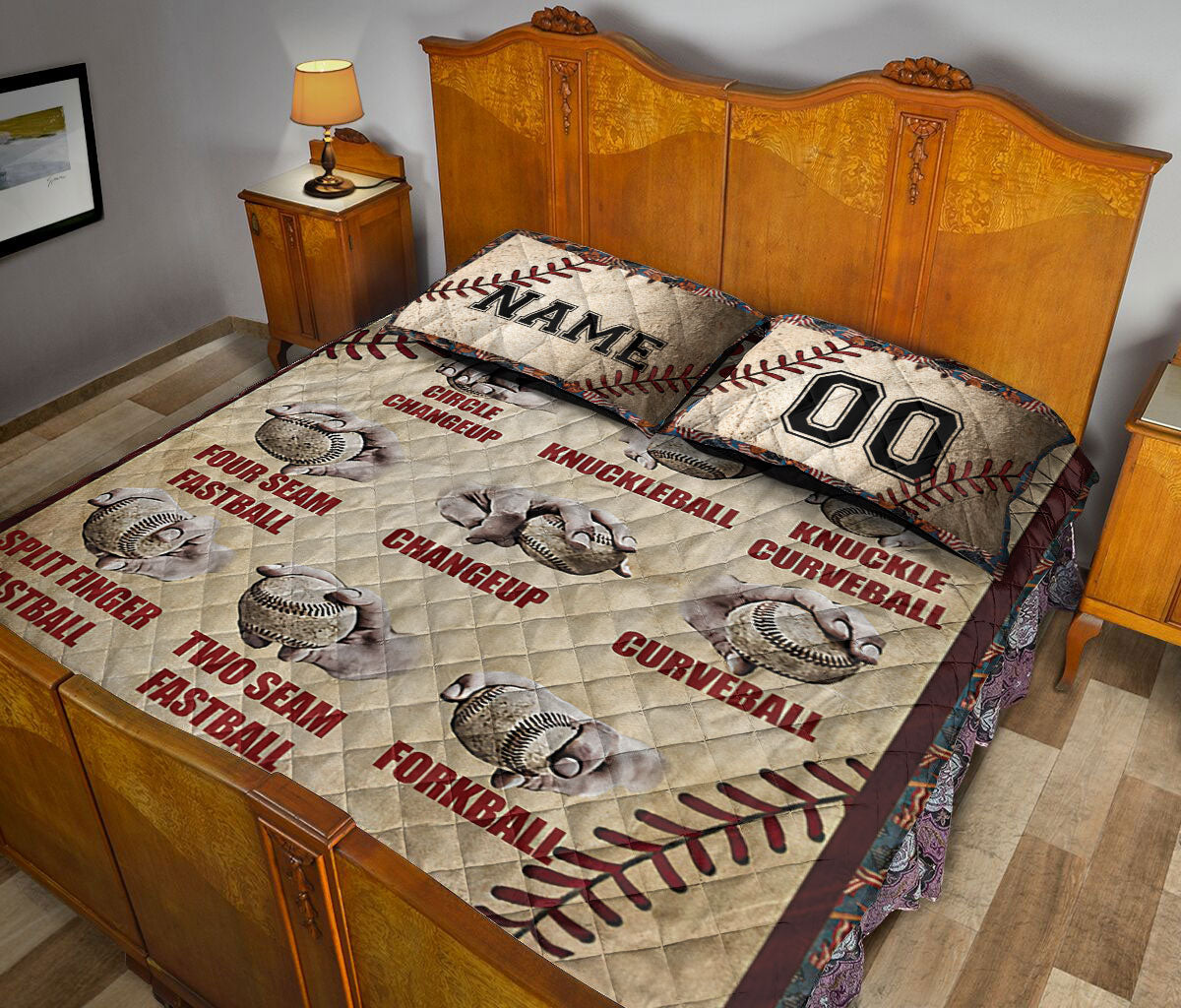 Ohaprints-Quilt-Bed-Set-Pillowcase-Baseball-Pitching-Grip-Baseball-Lover-Gift-Custom-Personalized-Name-Number-Blanket-Bedspread-Bedding-1306-Queen (80'' x 90'')