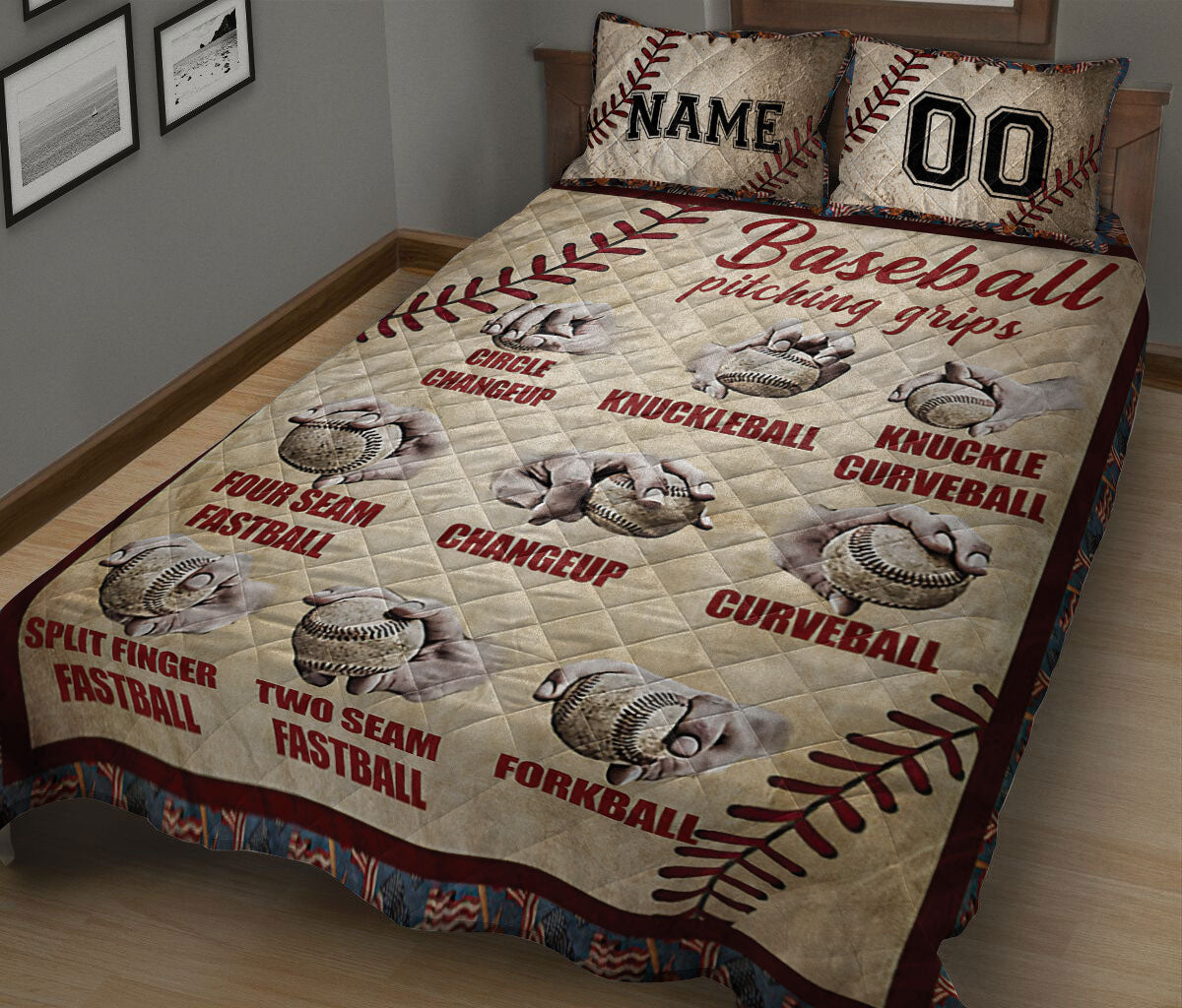 Ohaprints-Quilt-Bed-Set-Pillowcase-Baseball-Pitching-Grip-Baseball-Lover-Gift-Custom-Personalized-Name-Number-Blanket-Bedspread-Bedding-1306-King (90'' x 100'')